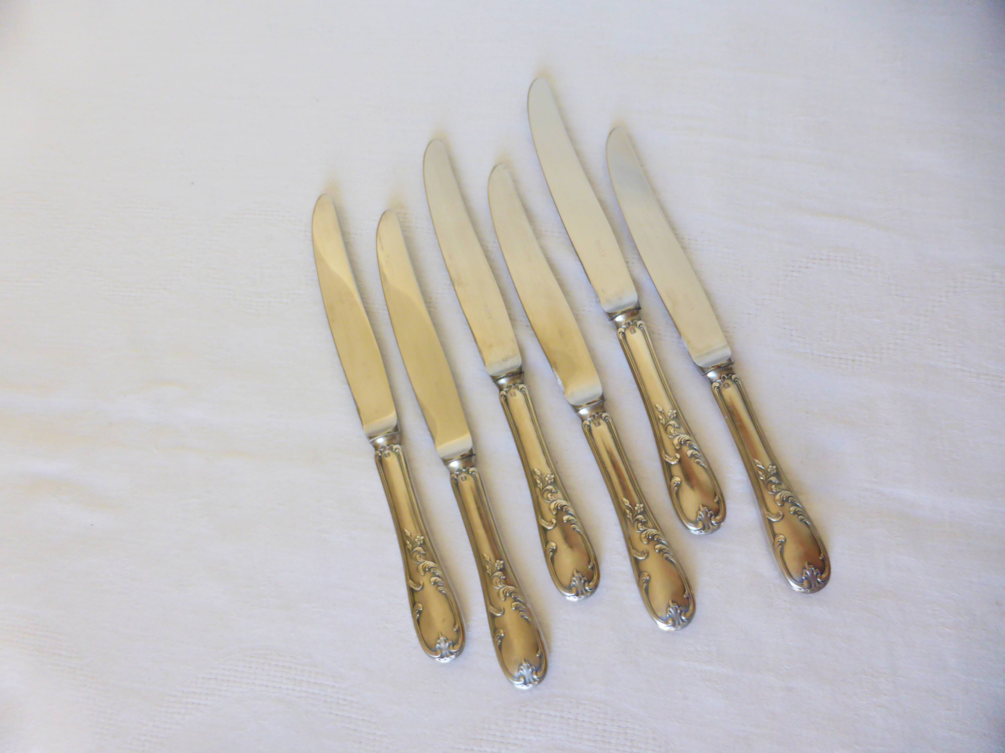 6 dessert knives in silver metal punched 2106271