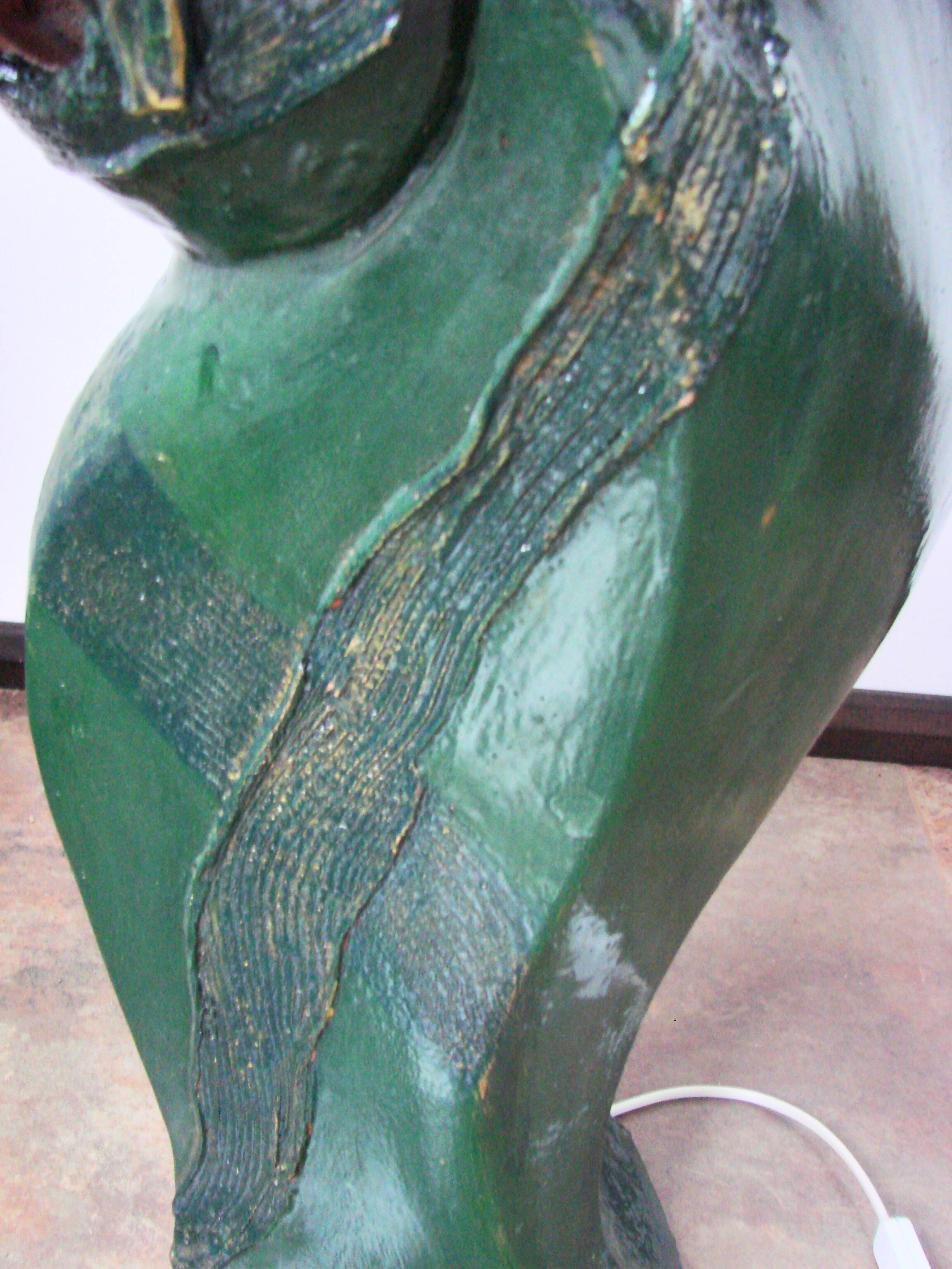 ‘Head’ sculpture lamp, glazed ceramic, vintage, Poland, 20th century