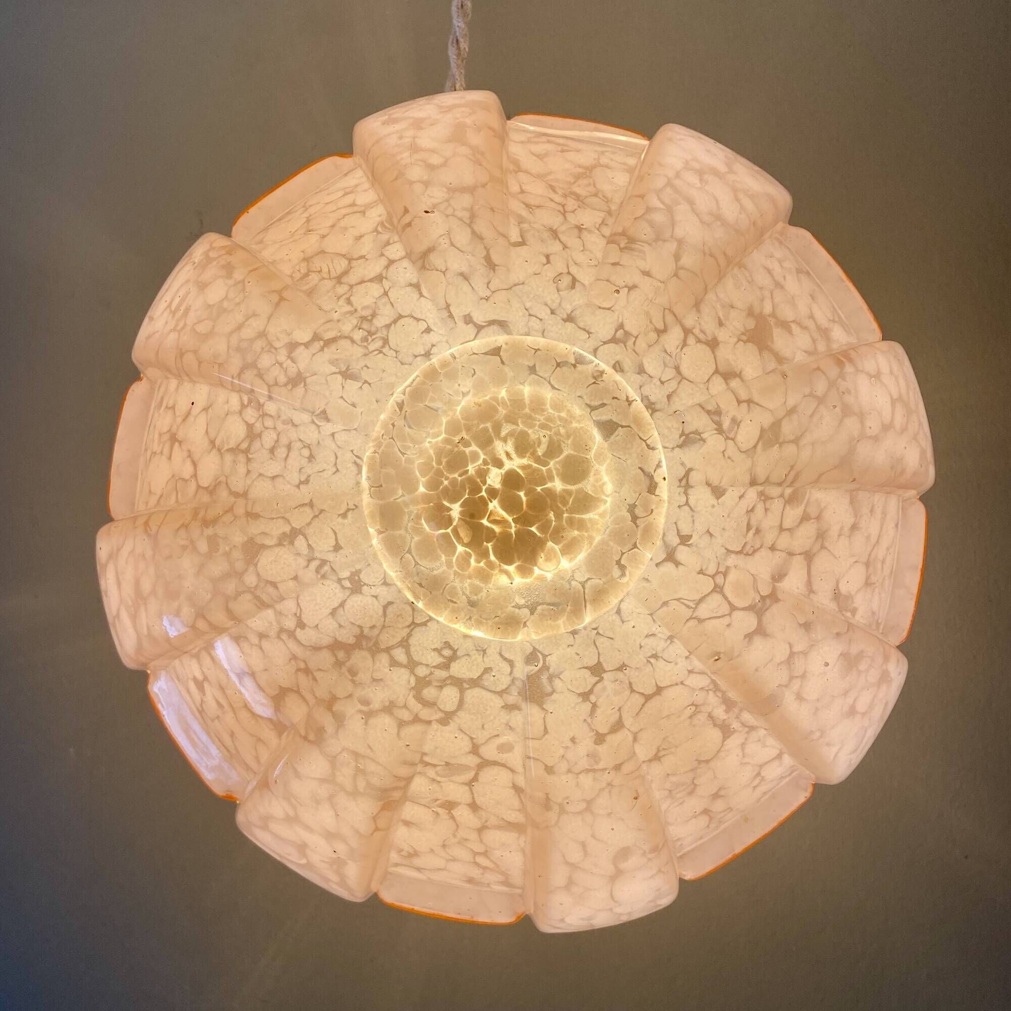 Vintage art deco globe wall or ceiling light in pink Clichy glass