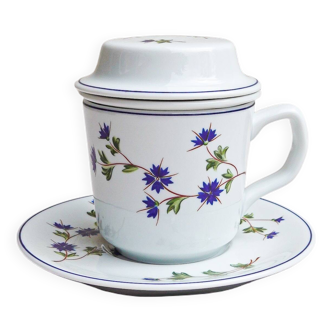 Elegant porcelain tea cup with blue flower decor, Pillivuyt