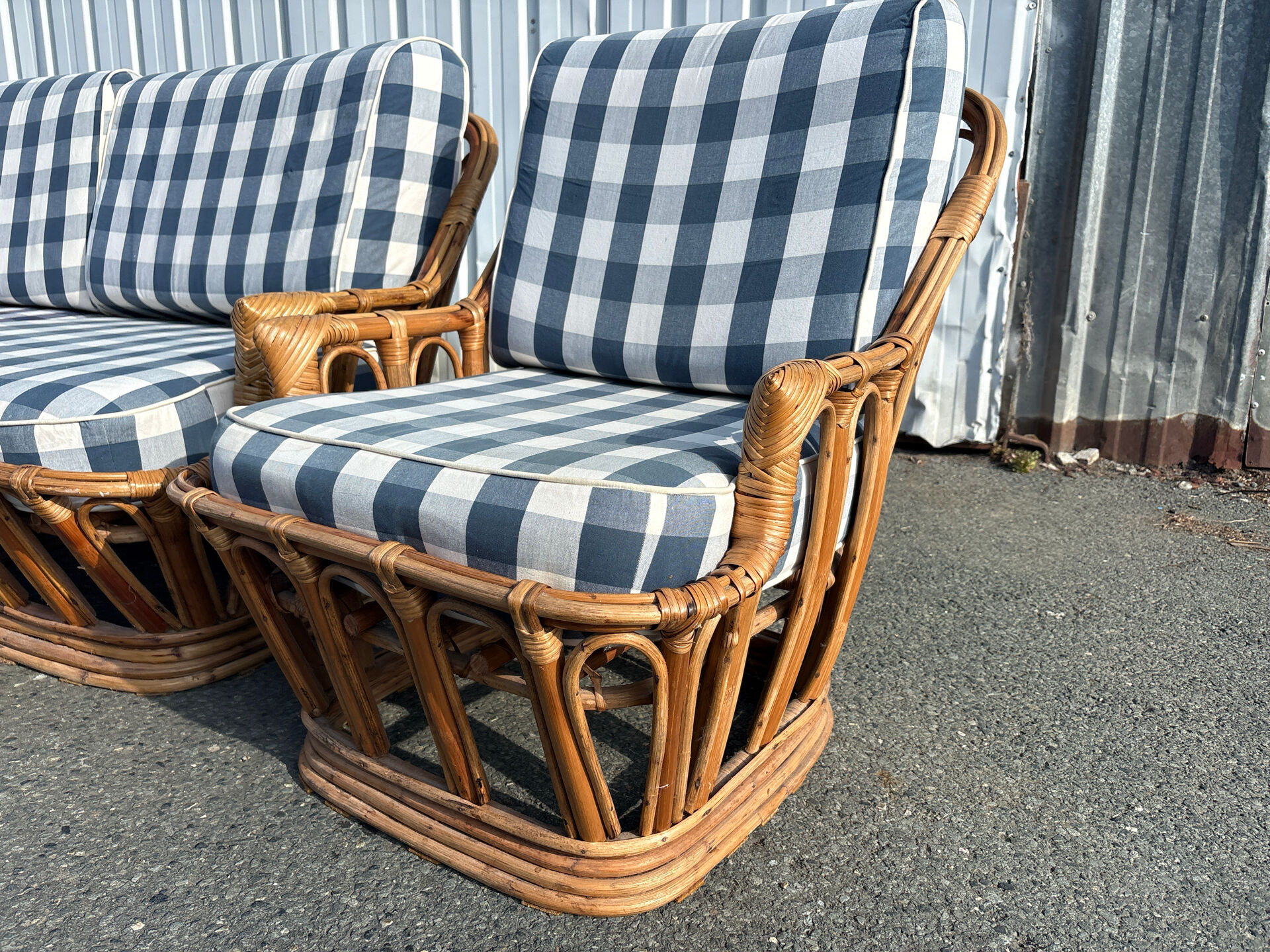 Vintage rattan lounge – sofa and two armchairs – 1960s/70s