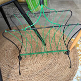 Vintage 50s metal and green wire magazine rack