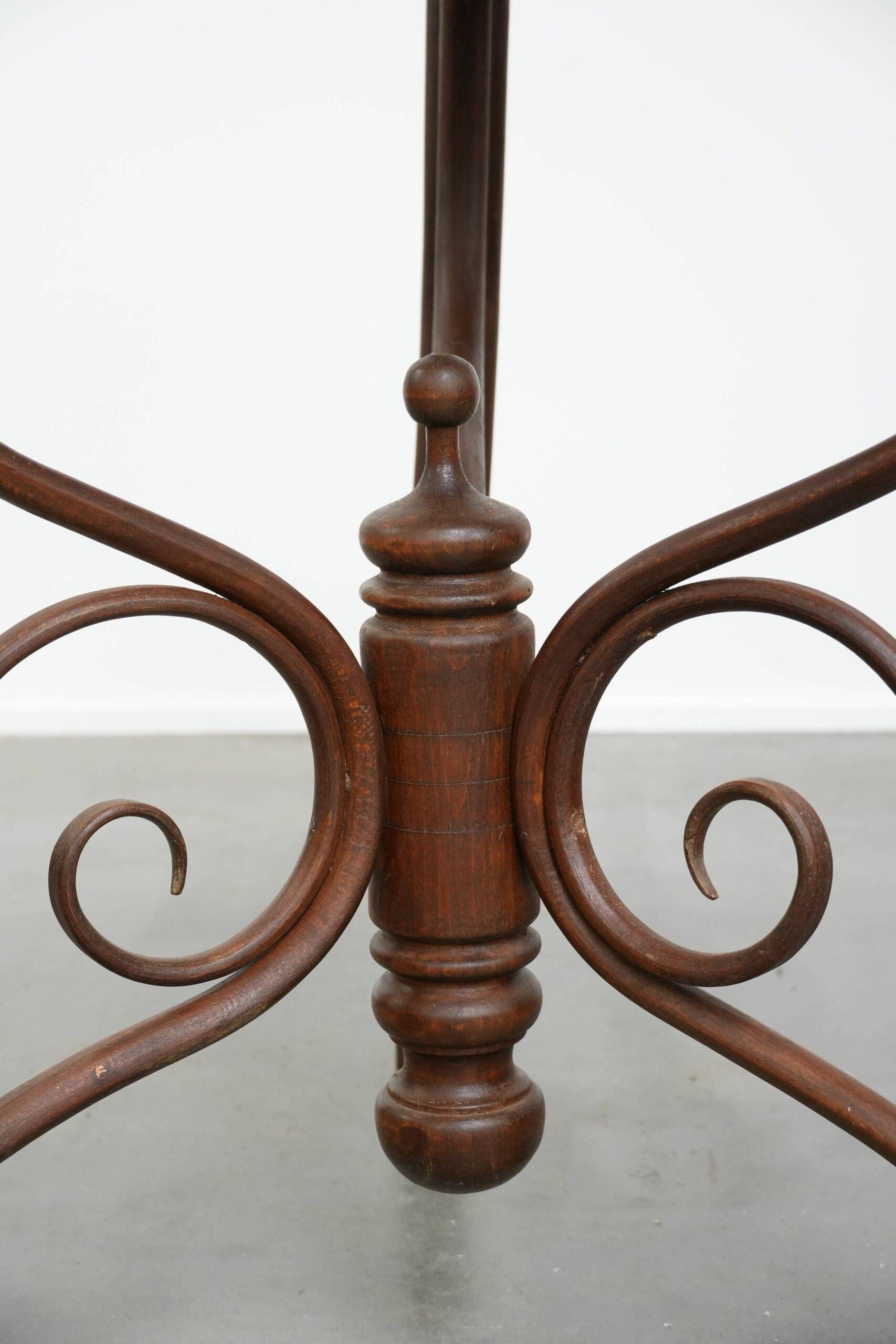 Elegant antique Thonet design side table from the early 20th century with a natural stone top