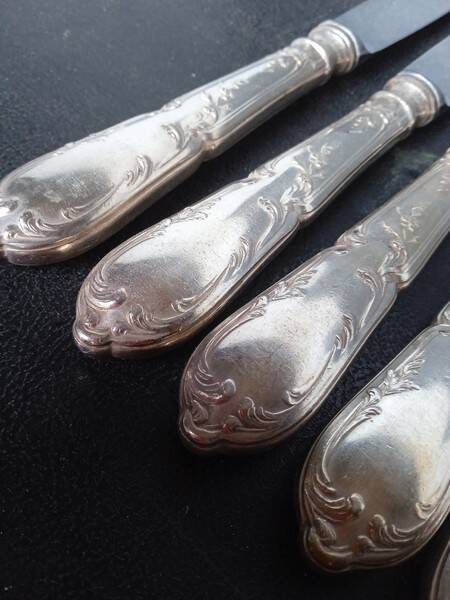 6 SFAM silver metal knives St Louis XVI