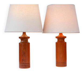 Large mid-century modern Danish teak table lamps, set of 2