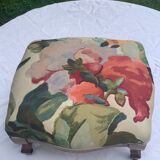 Footrest, wooden and antique floral fabrics
