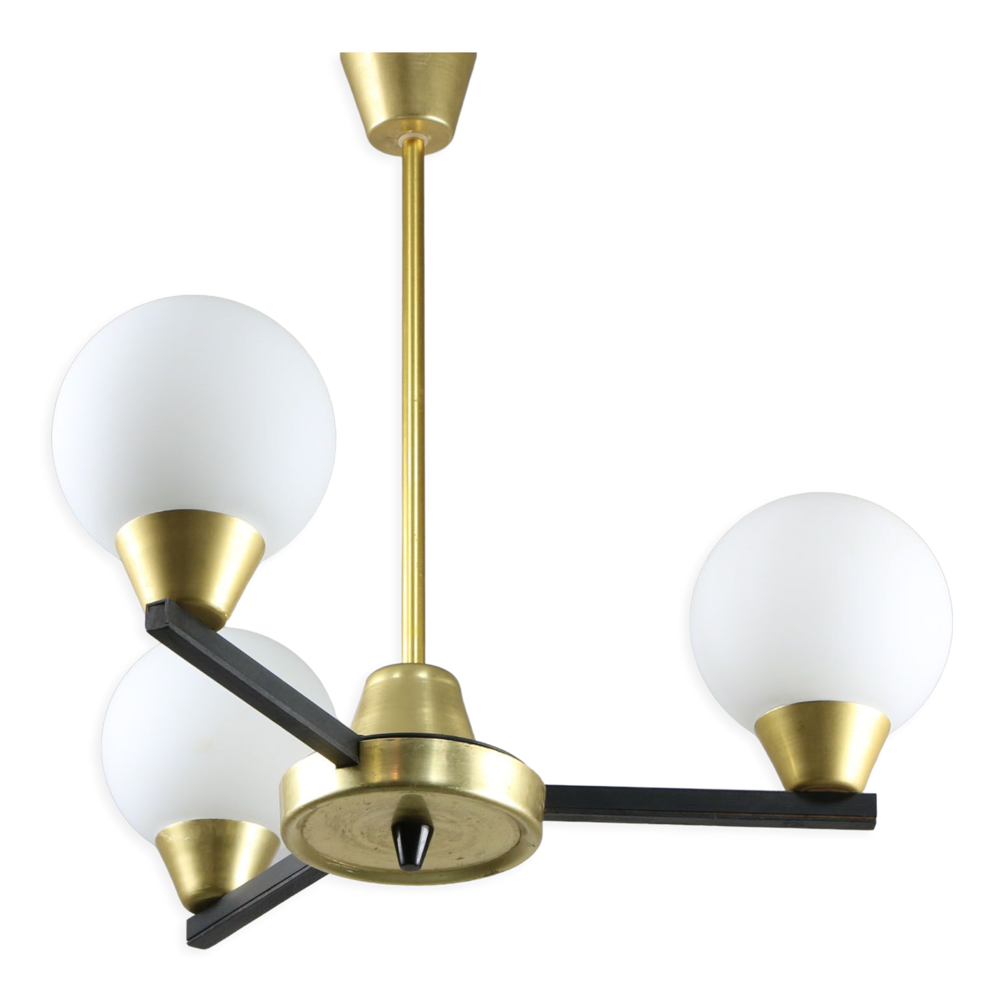 Vintage Italian Metal and Opaline Glass Chandelier