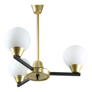 Vintage Italian Metal and Opaline Glass Chandelier