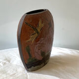 Ancien vase cloisonné nénuphars libellules vintage