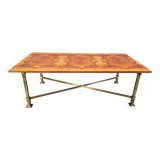 Vintage burl wood and brass dining table by Belgochrom, 1970s