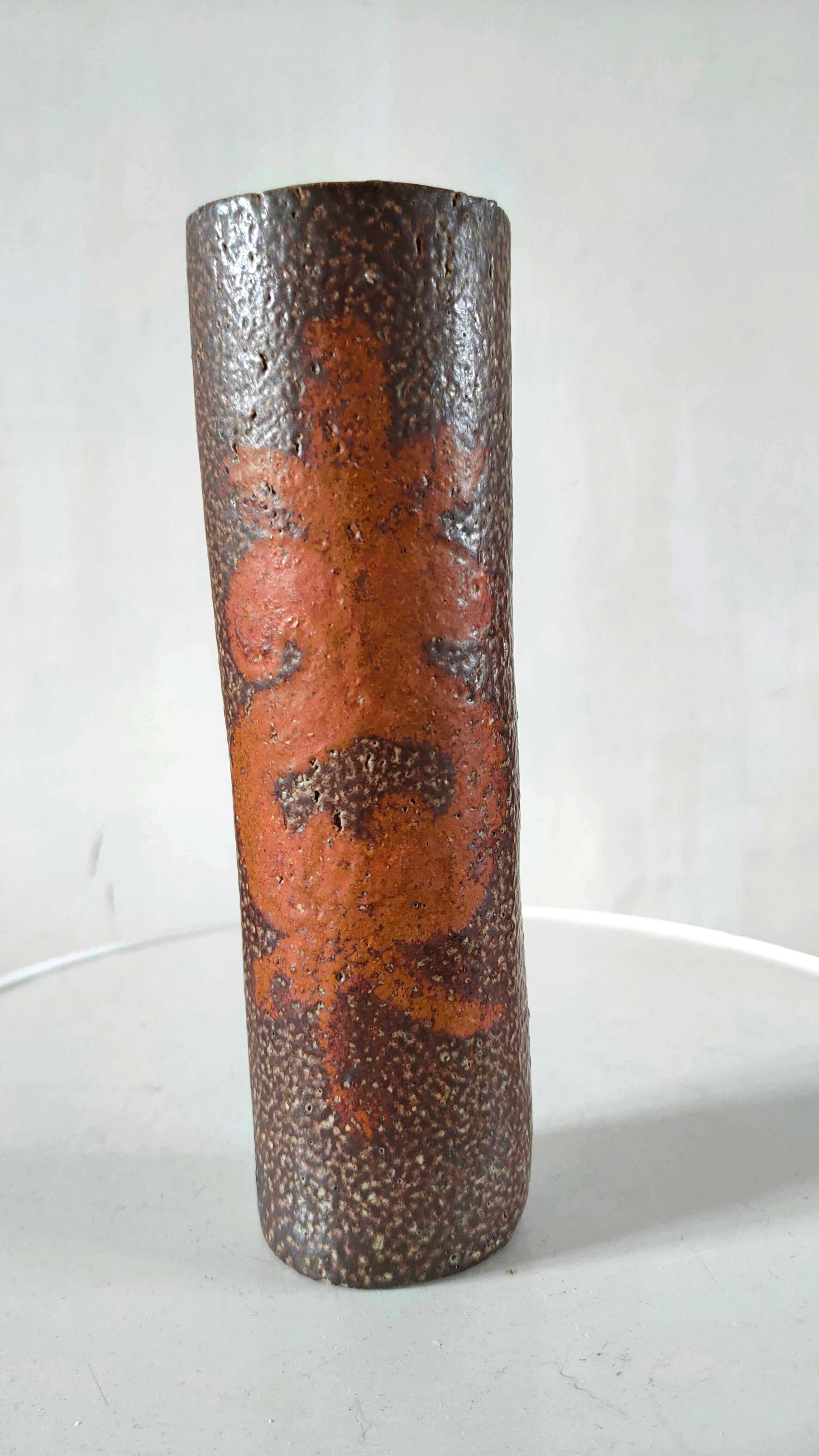 Stoneware roller vase with design decoration 70s