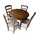 Louis XV style oak round table with 4 chairs