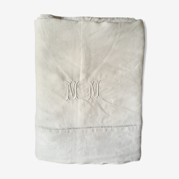 Linen thread sheet with monogram M M