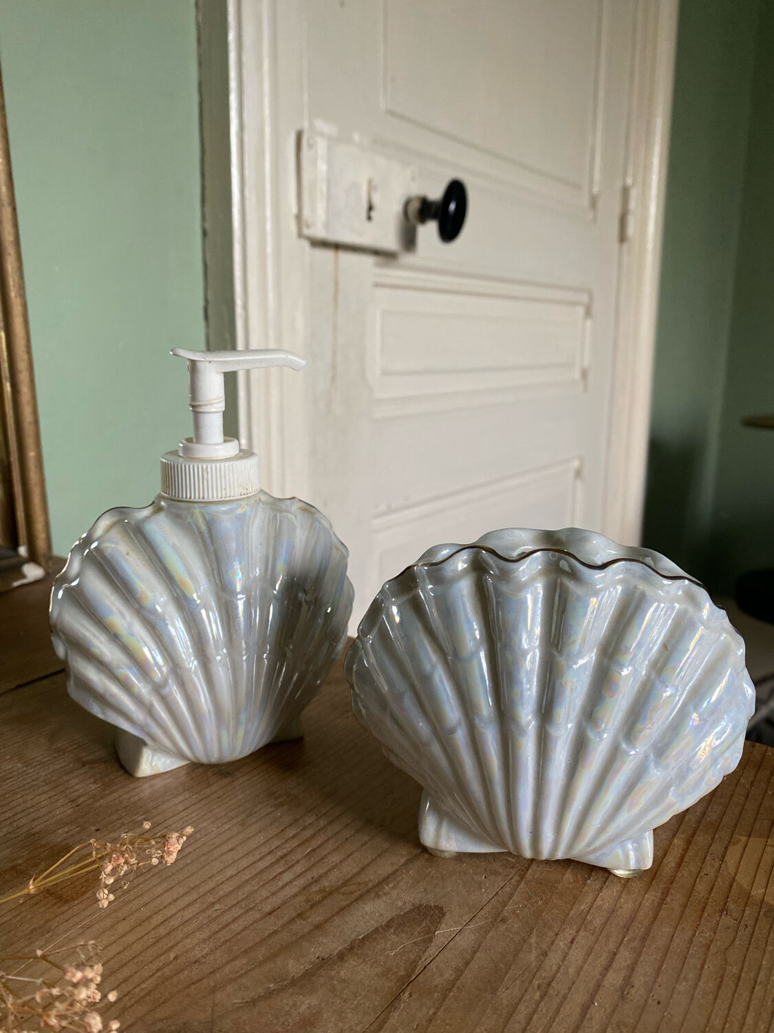 Soap dispenser and shell toothbrush storage