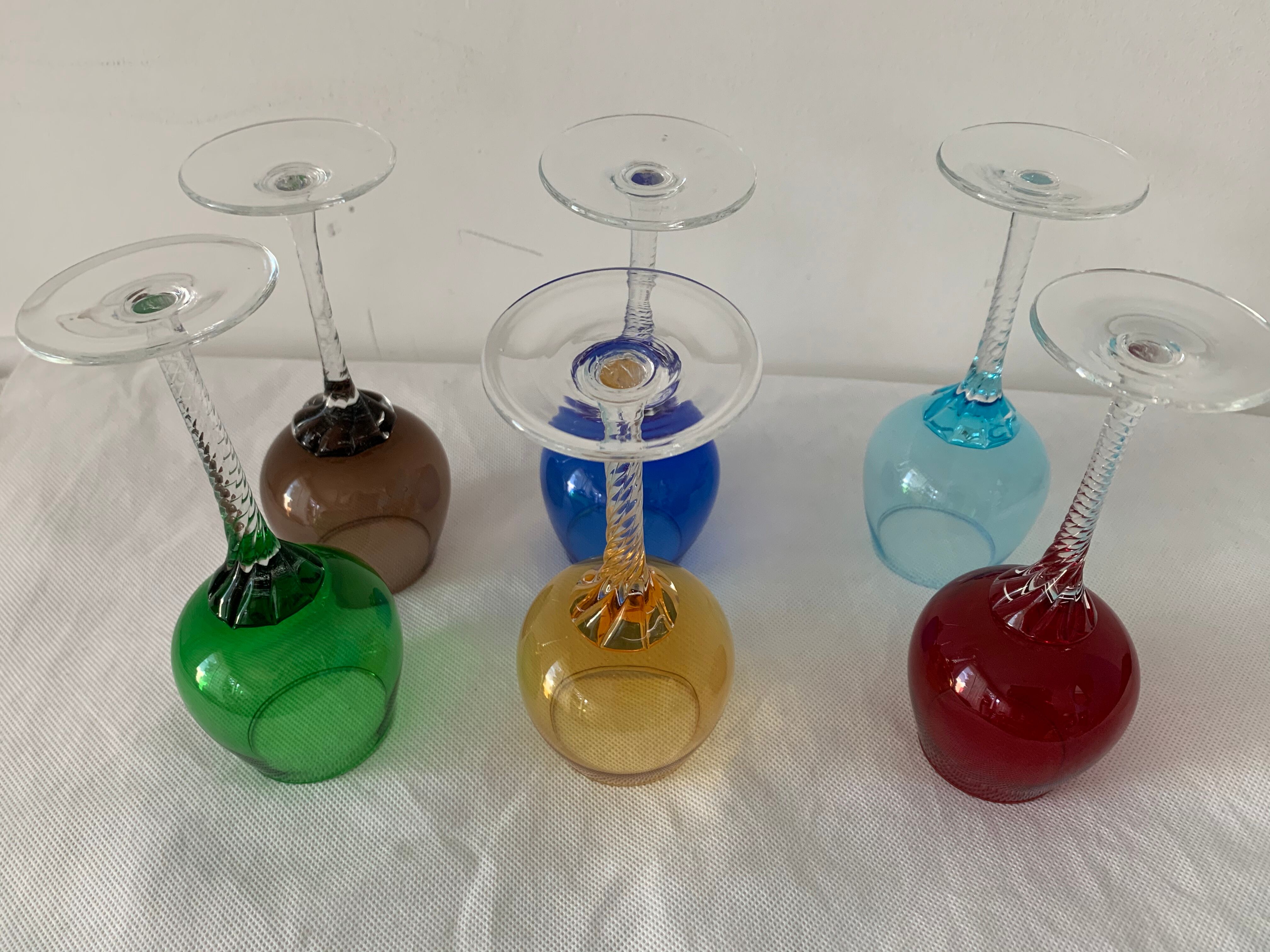 6 colorful murano glasses 1970
