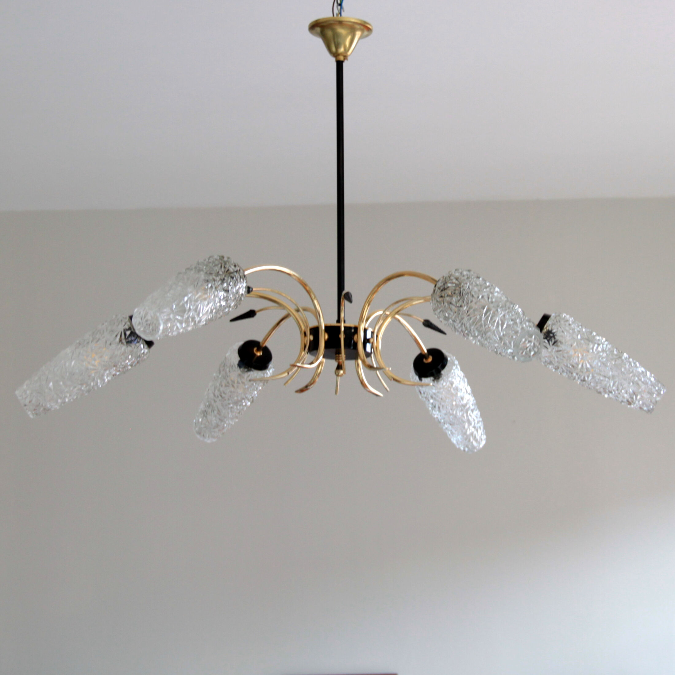 Chandelier brass and tulip glass