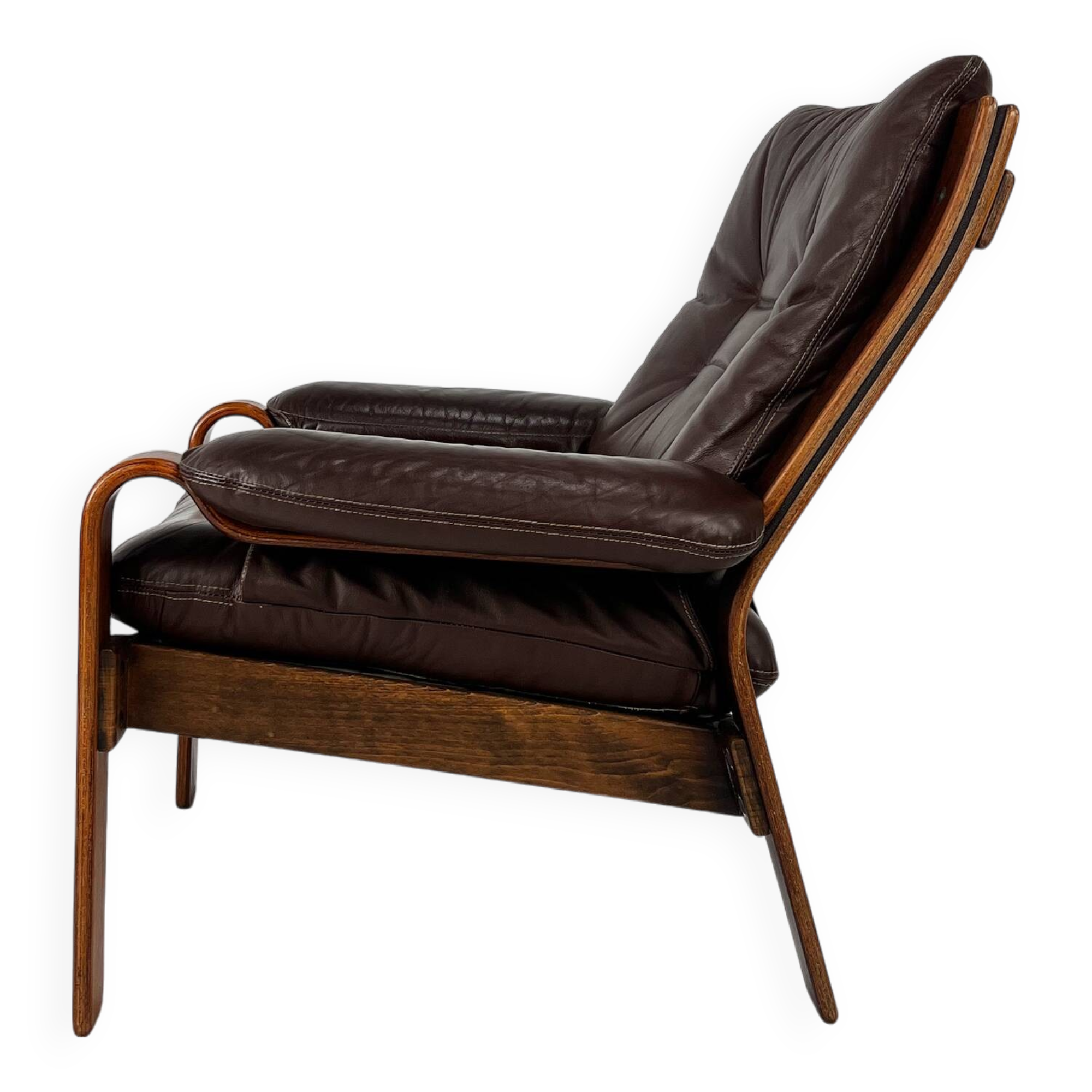 Mid-Century Scandinavian Leather and Bentwood Lounge Chair, 1960s