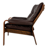 Mid-Century Scandinavian Leather and Bentwood Lounge Chair, 1960s
