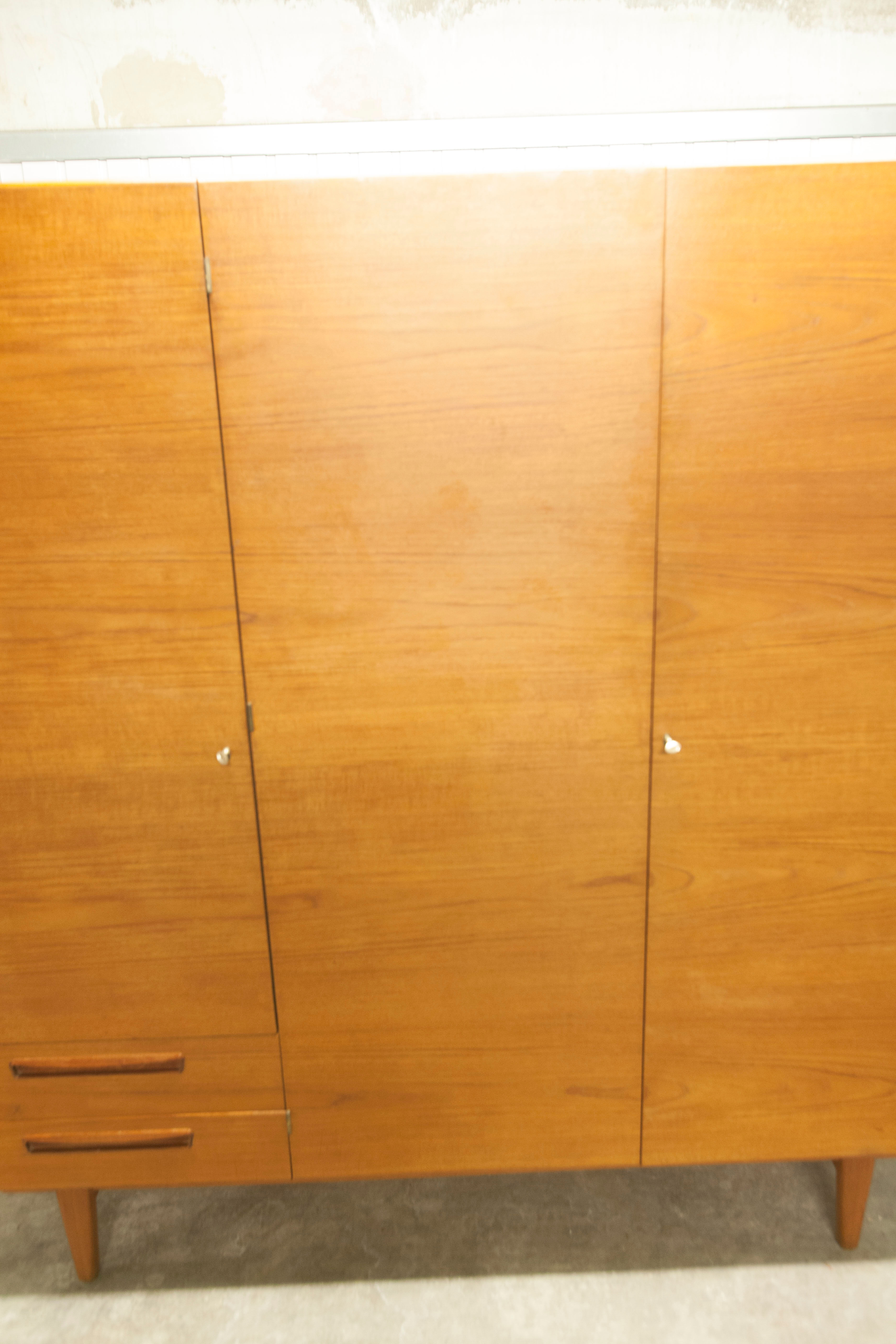 Danish Scandinavian wardrobe signed Sven Ellekaer 1960 3 doors 2 drawers with mounting plan