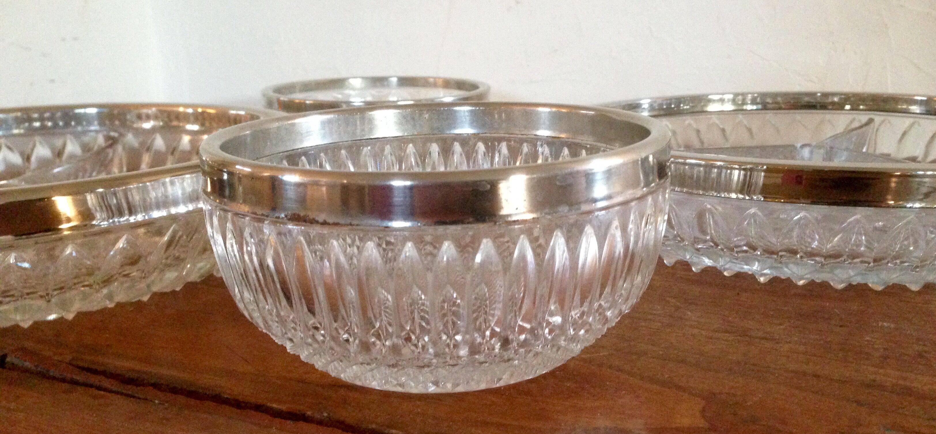 Dishes and ramekins chiseled glass and silver metal