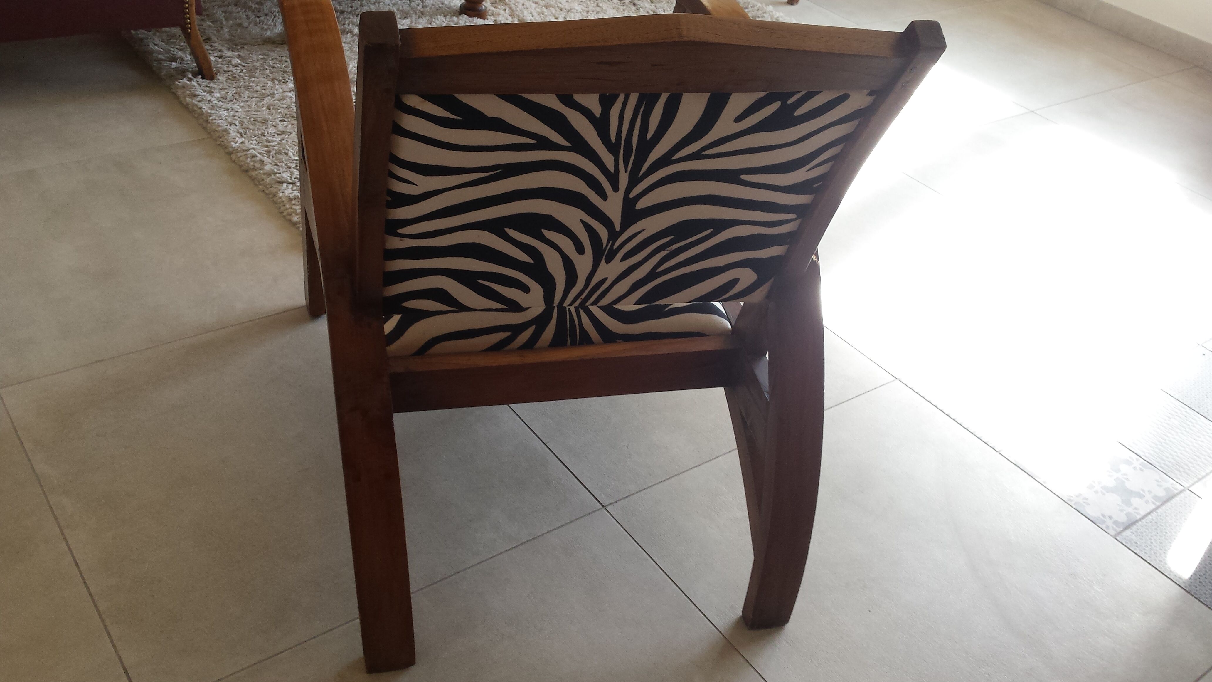 Scandinavian style wood armchair, black and white fabric