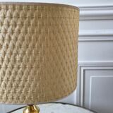 Brass and black metal lamp with woven lampshade woven 50s