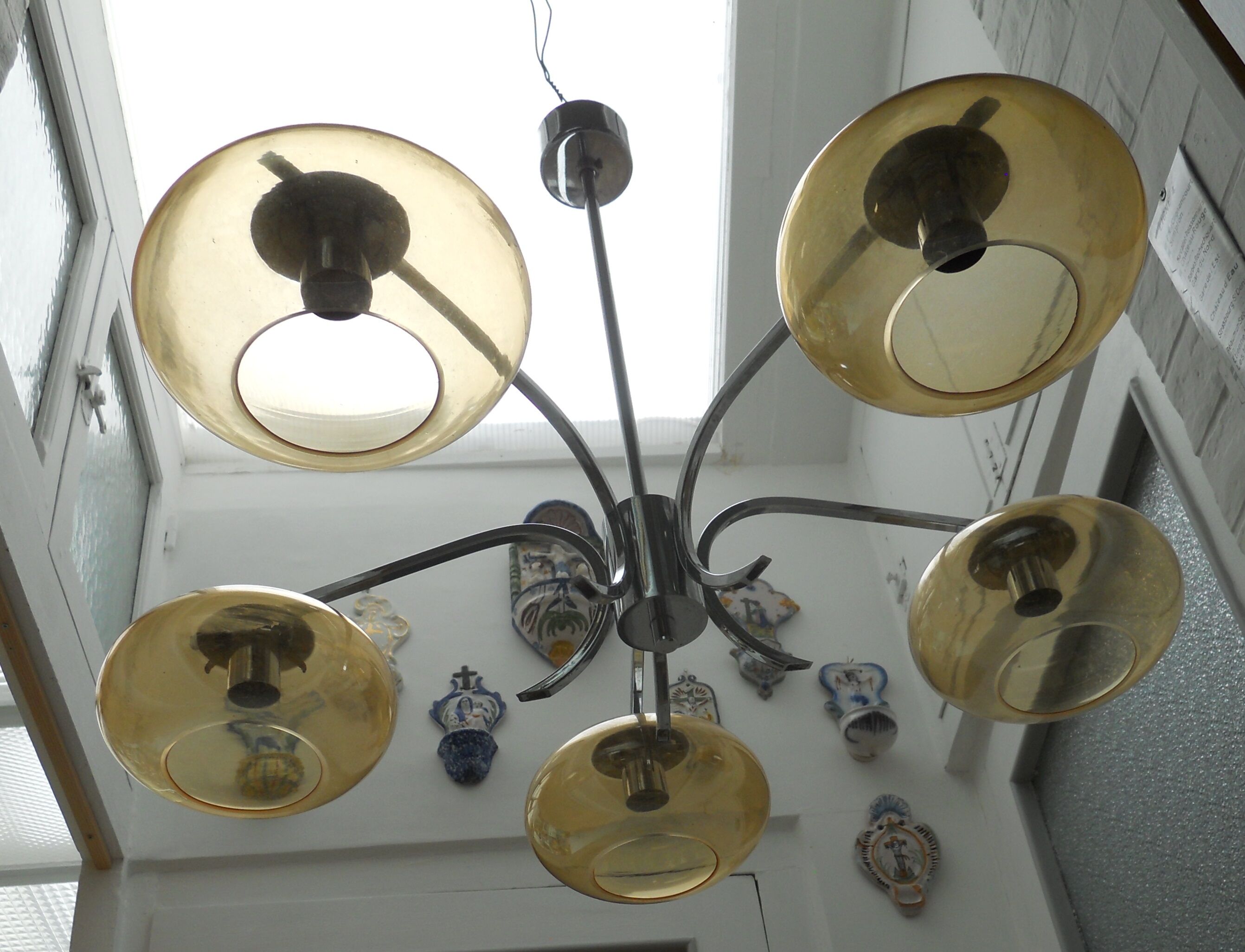 Vintage chandelier chrome and glass smokes 5 lights