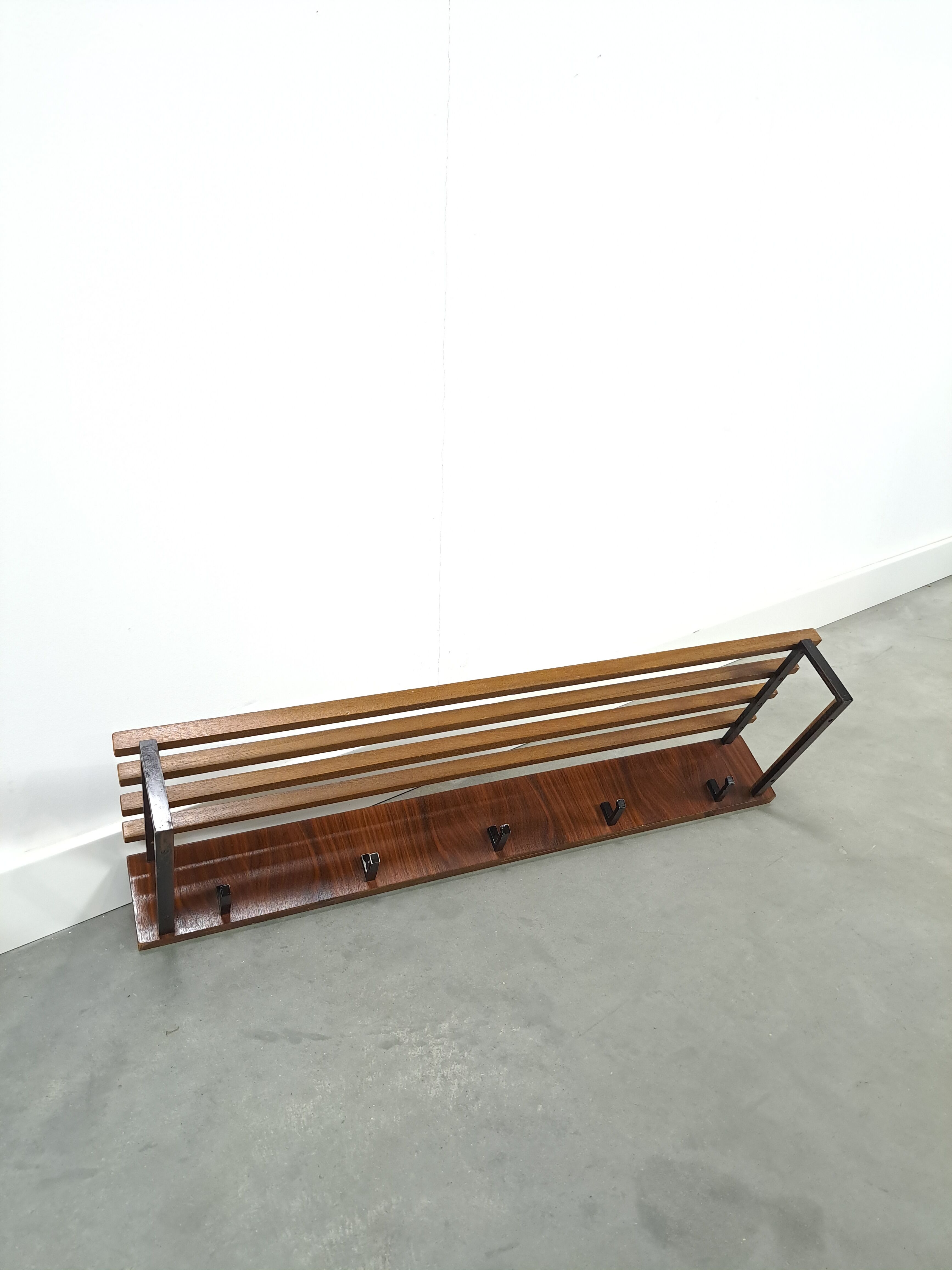 Wall coat rack with black steel and dark wood vintage