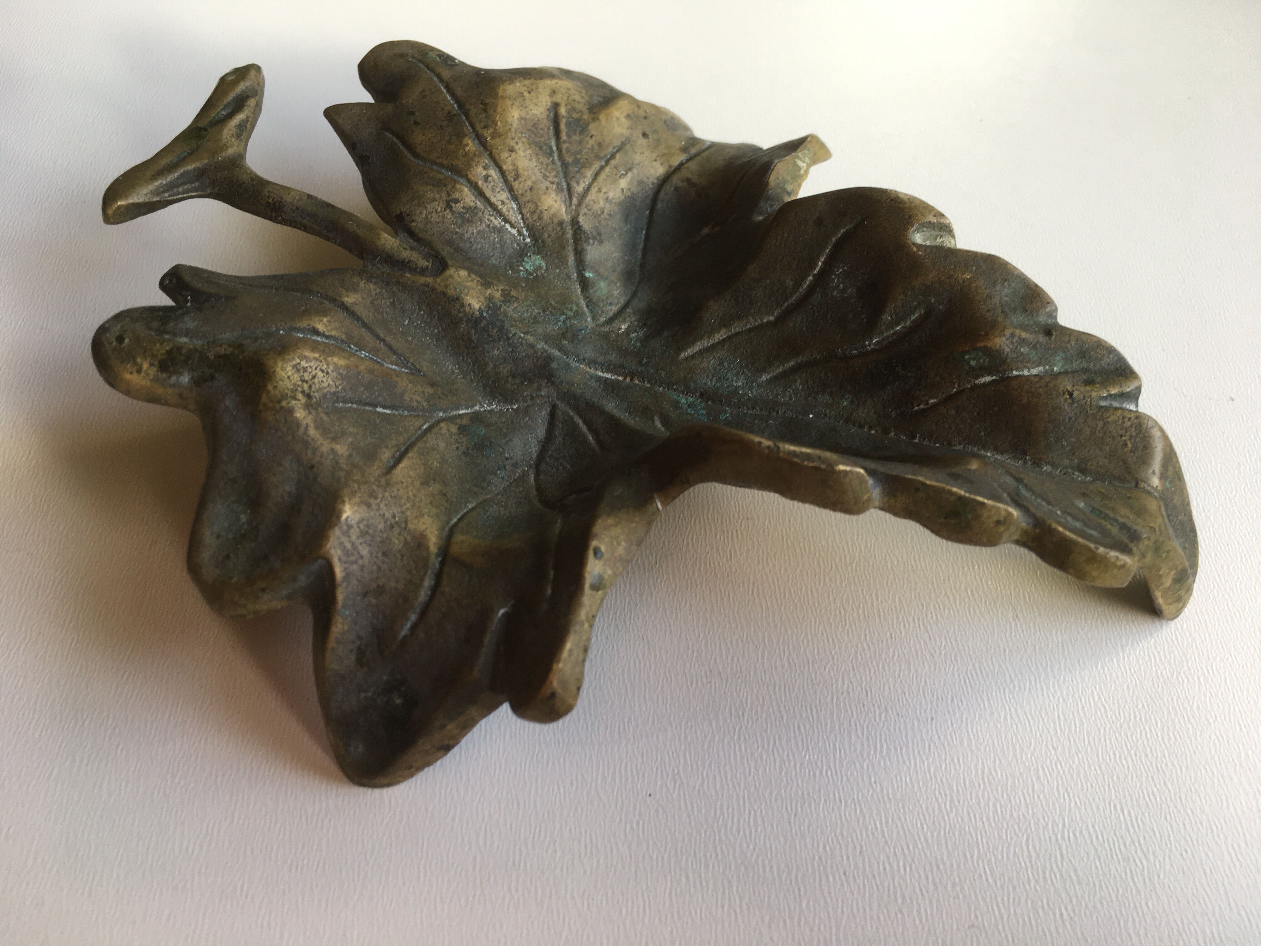 Empty pocket or ashtray leaf in old bronze