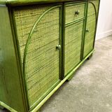 Green Vintage Rattan Sideboard By Maugrion, France, 1980s