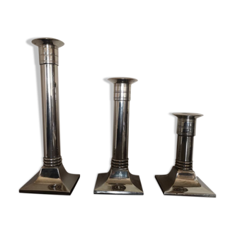 Suite of three neoclassical candle holders in silver bronze - Art Deco - 1920s/1930s