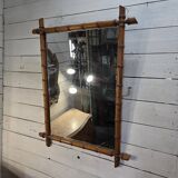 Large cherry wood bamboo mirror 100×76cm