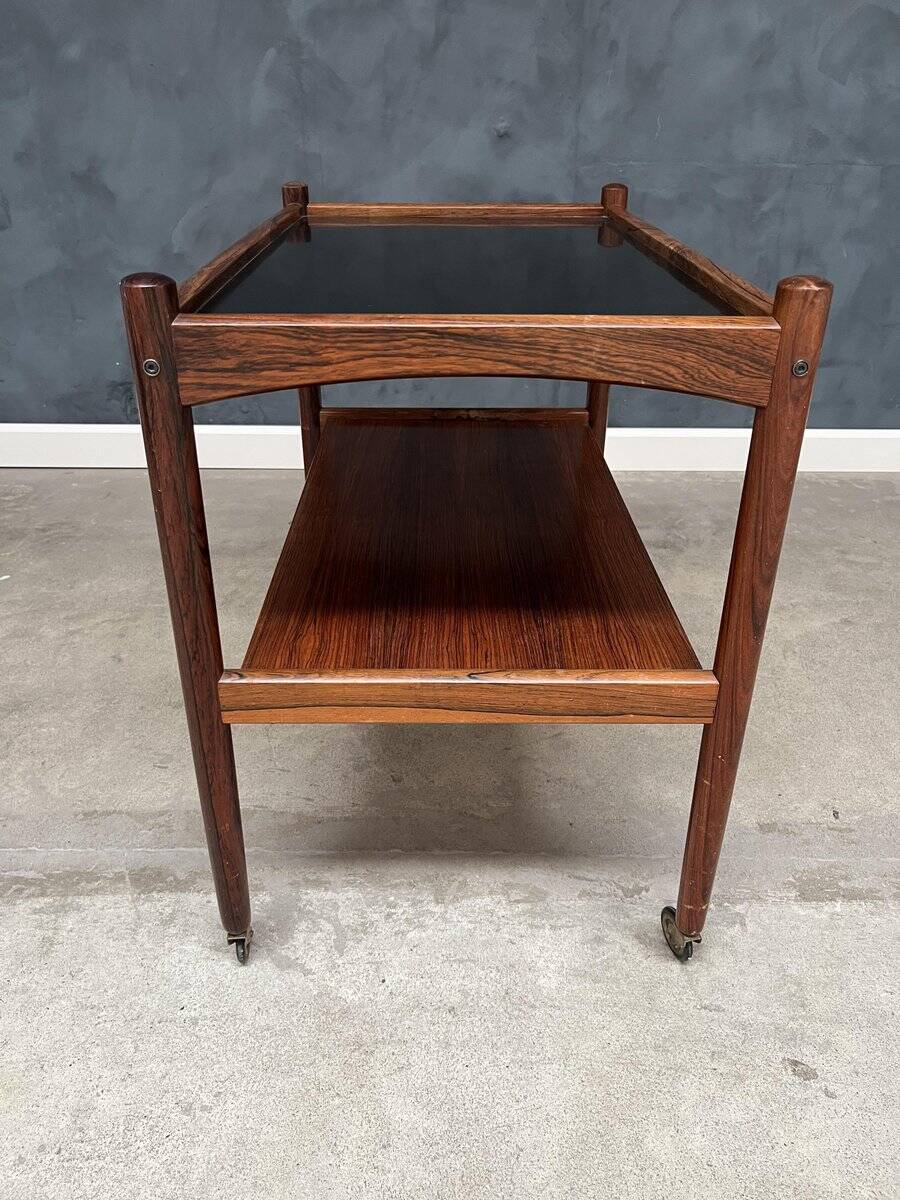 Rolling Cart in Rosewood with Black Formica Top, 1960s