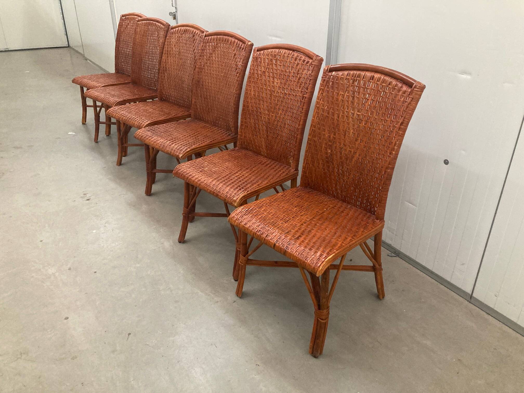 Vintage tropical boho rattan dining chairs