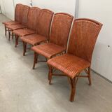 Vintage tropical boho rattan dining chairs