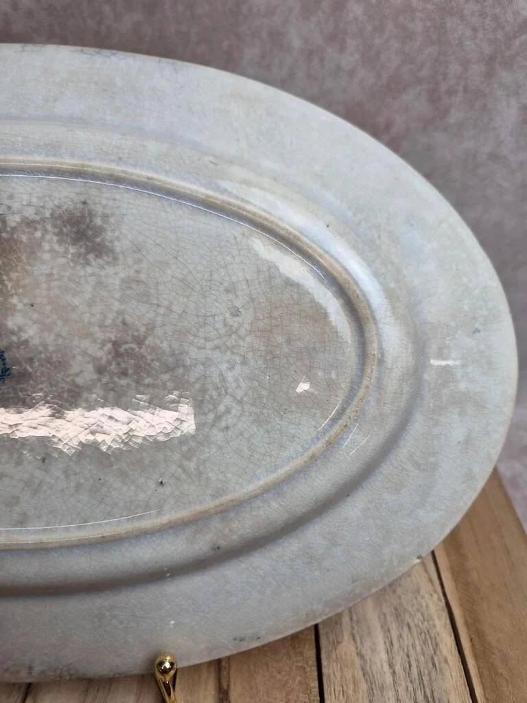 Antique oval plate, blue ironstone with floral decoration – 34 cm