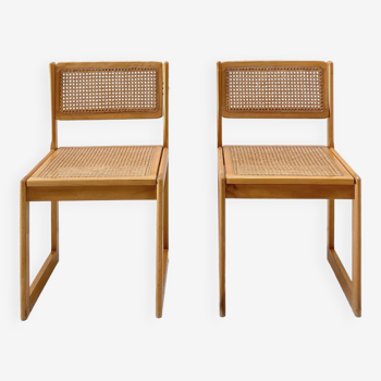 Pair of vintage beech and cane chairs.