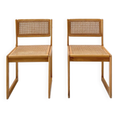 Paire de chaises vintage en hêtre et cannage.