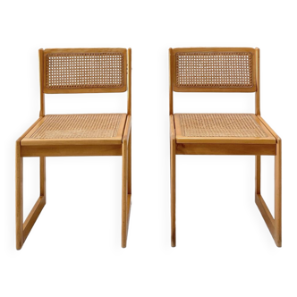 Pair of vintage beech and cane chairs.