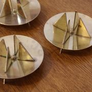 Scandinavian trio of candlesticks in brass by Pierre Forsell for Skultuna.