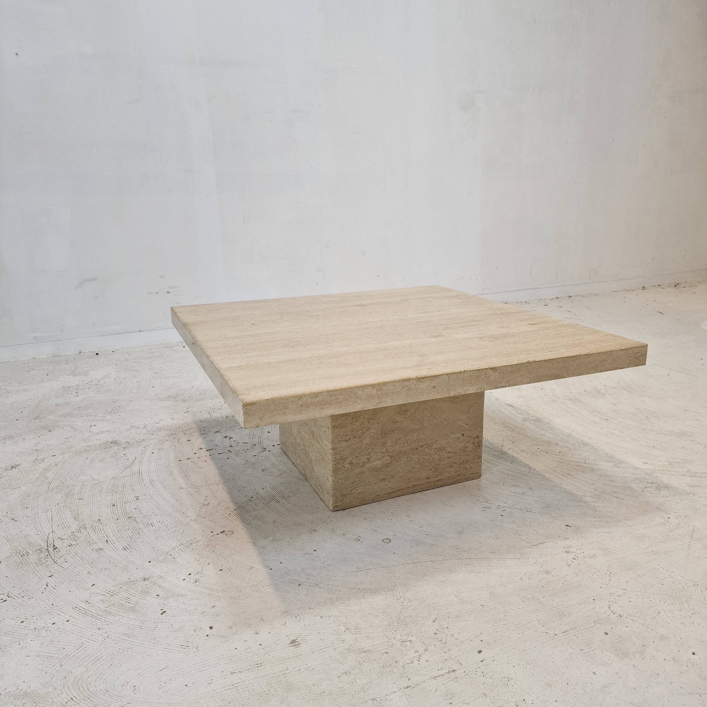Italian Square Coffee Table in Travertine, 1980s
