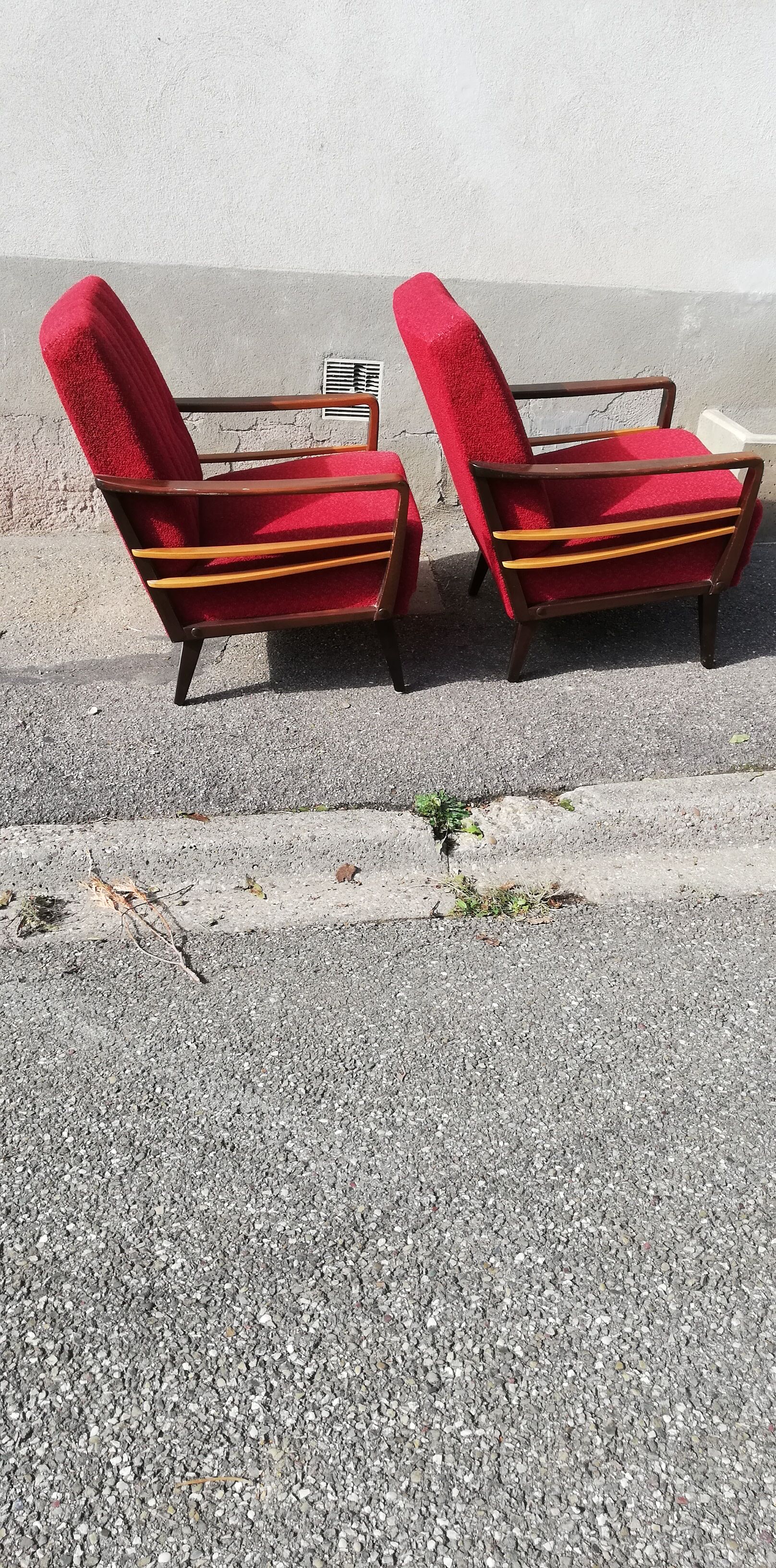 Pair of vintage armchairs red fabric