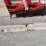 Pair of vintage armchairs red fabric