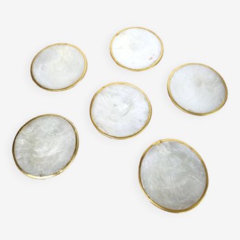 Mother-of-pearl and brass coaster set