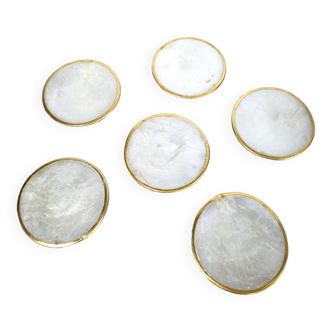 Mother-of-pearl and brass coaster set