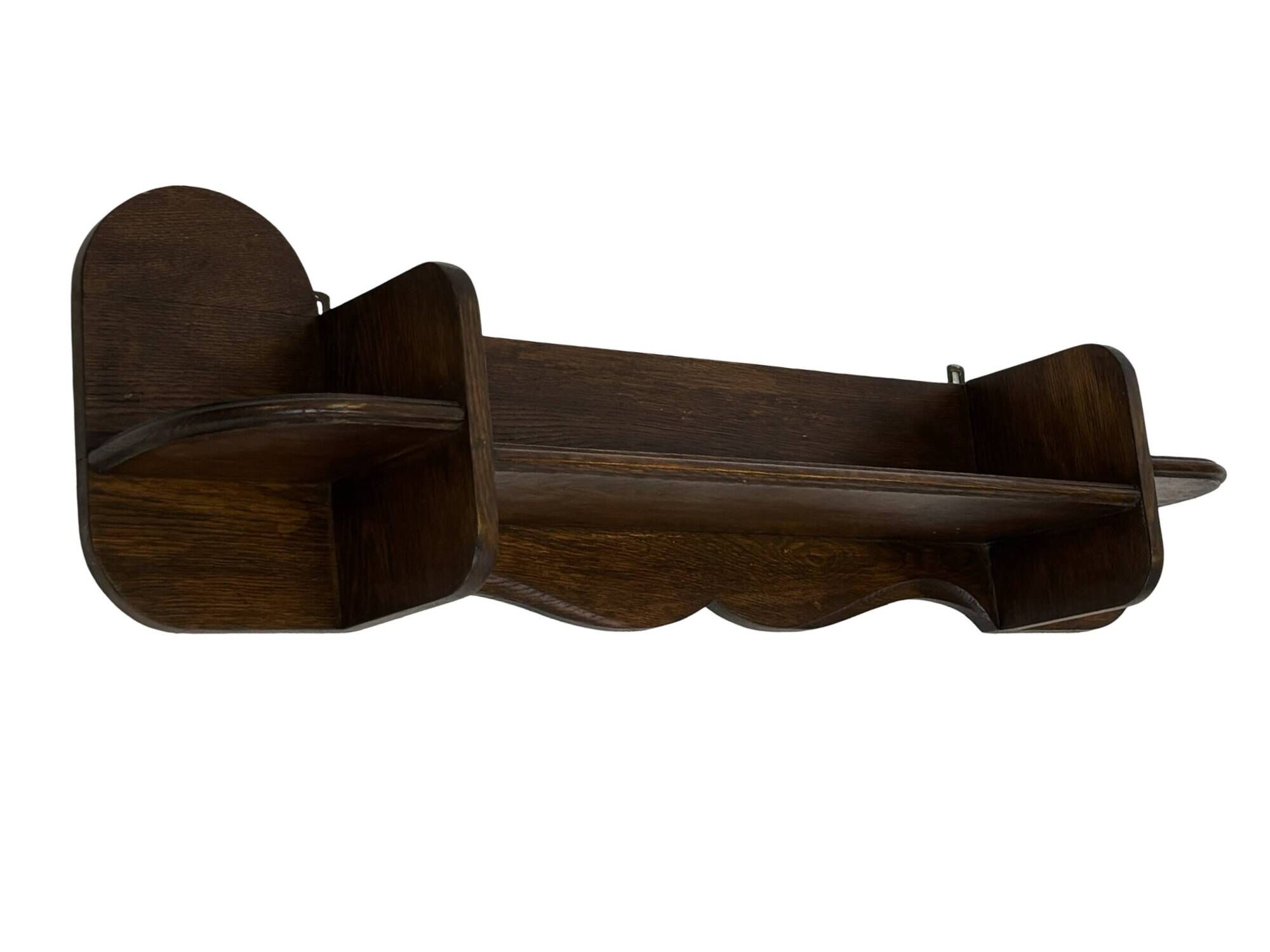 Vintage wooden wall shelve rack bookshelf in dark oak wood minimalist