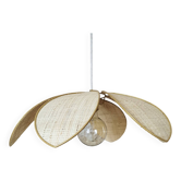 Suspension fleur structure métal, 6 pétales en raphia