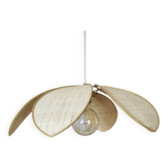 Suspension fleur structure métal, 6 pétales en raphia