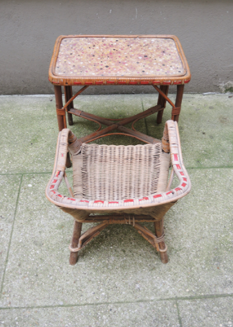 Desk with rattan and wicker armchair for children