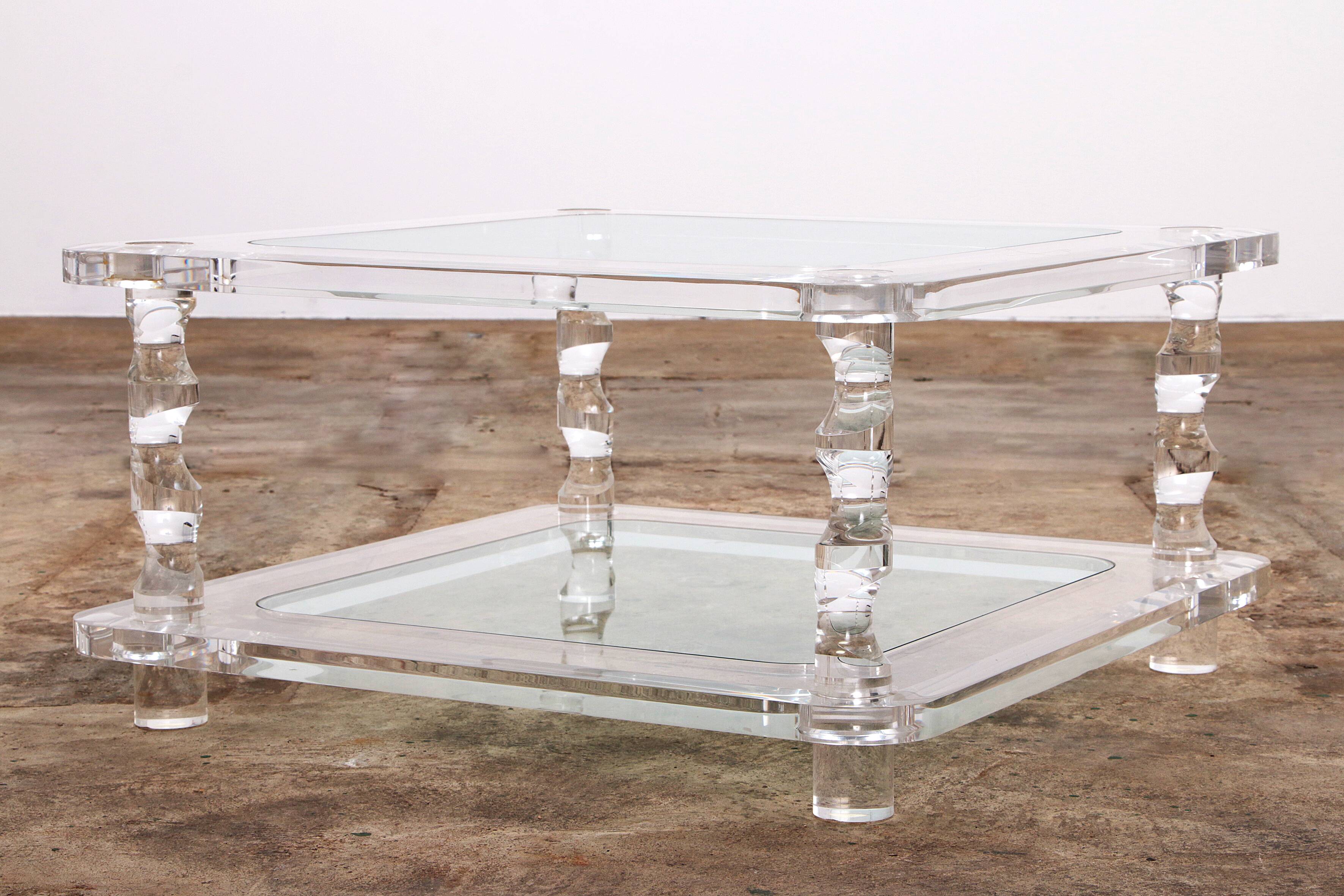 French Coffee Table Lucite and Glass Maison Romeo, 1970s